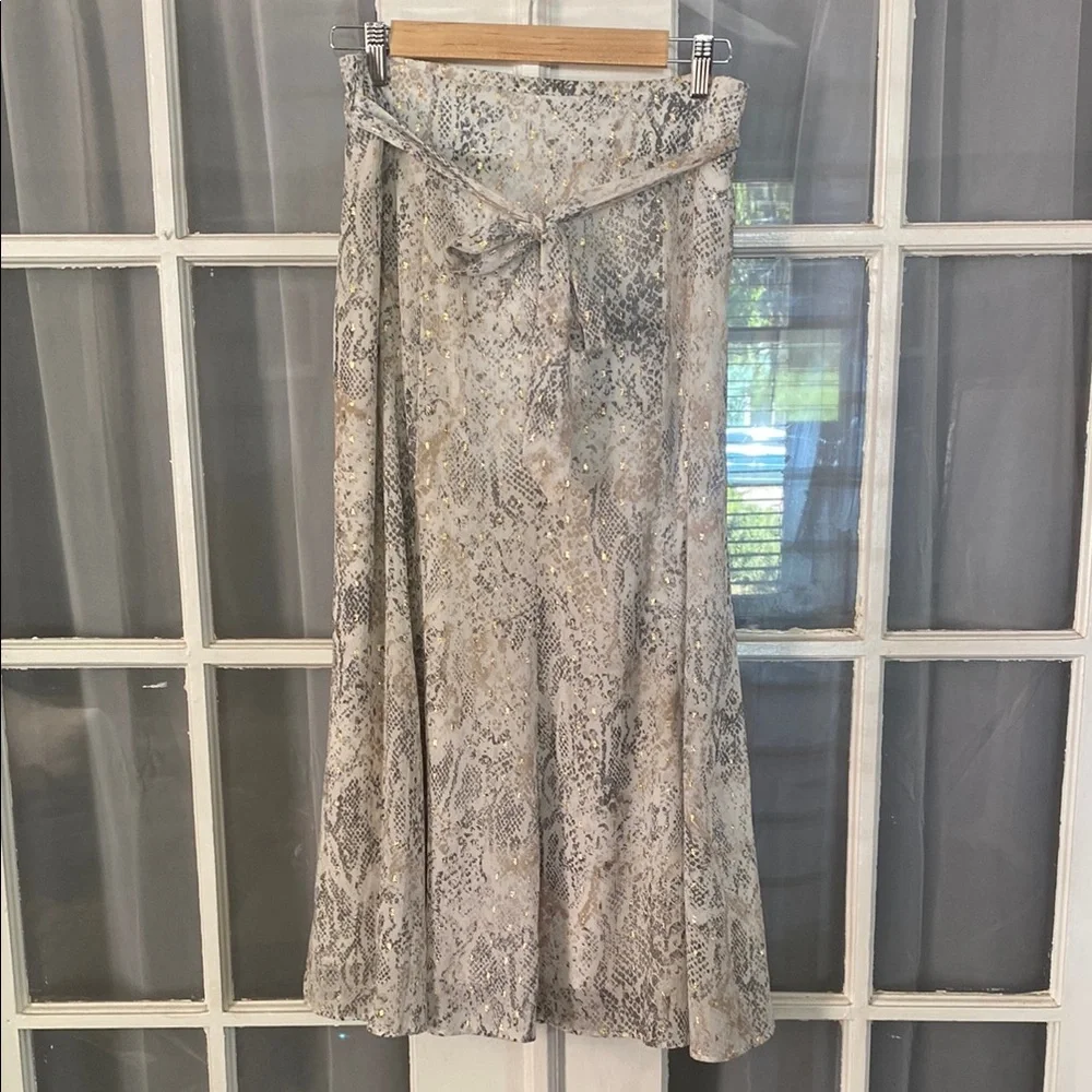 Chico's Elegant Metallic Snakeskin Print Midi Skirt